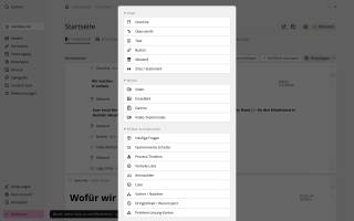 Kirby-Panel: Block-Auswahl beim Einfügen, die Bausteine des Redaktionssystems im Überblick
