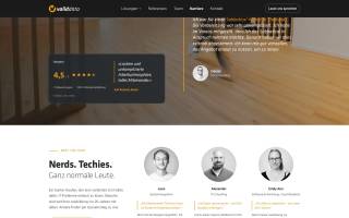 Karriere-Bereich auf validdata.de: Arbeitgeber-Bewertung als Karte, daneben die Team-Vorstellung mit Portraits und Zitaten