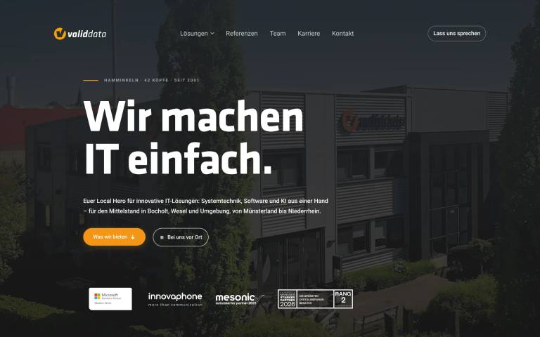 Die neue validdata.de – Startseite (Desktop)